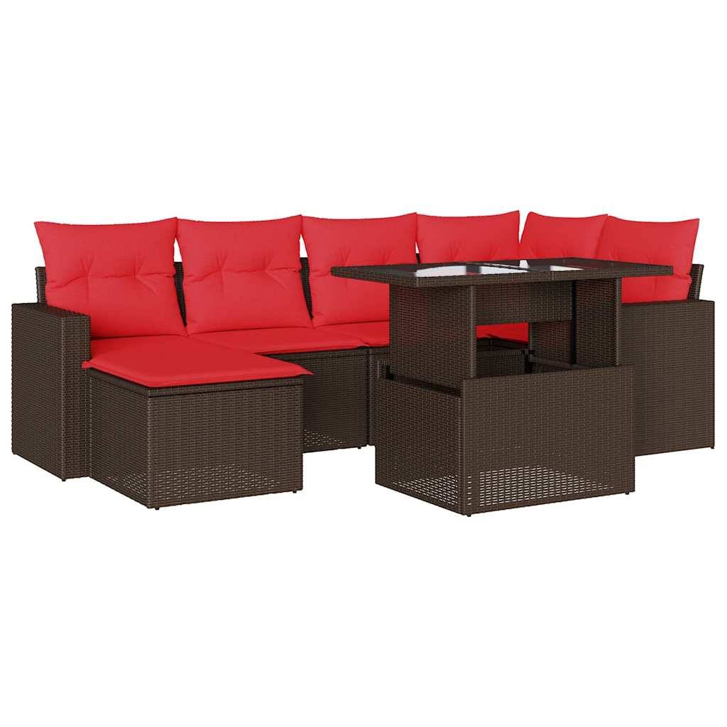 vidaXL 7-teiliges Gartensofa-Set mit Kissen, braun, Polyrattan
