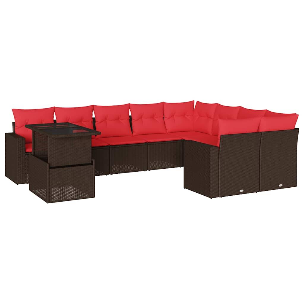 vidaXL 10-teiliges Gartensofa-Set mit Kissen, braun, Polyrattan