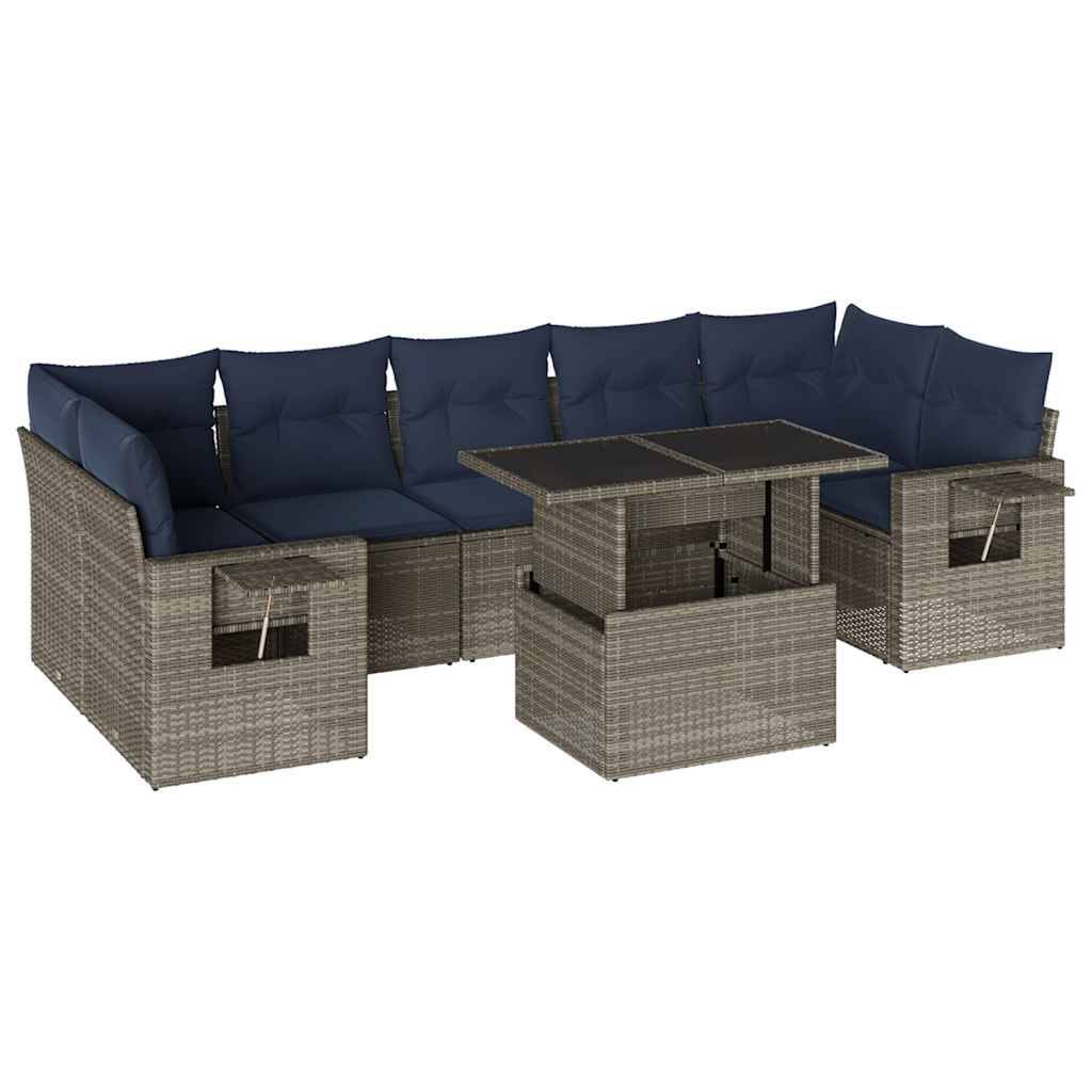 vidaXL 8-teiliges Gartensofa-Set mit Kissen, grau, Polyrattan