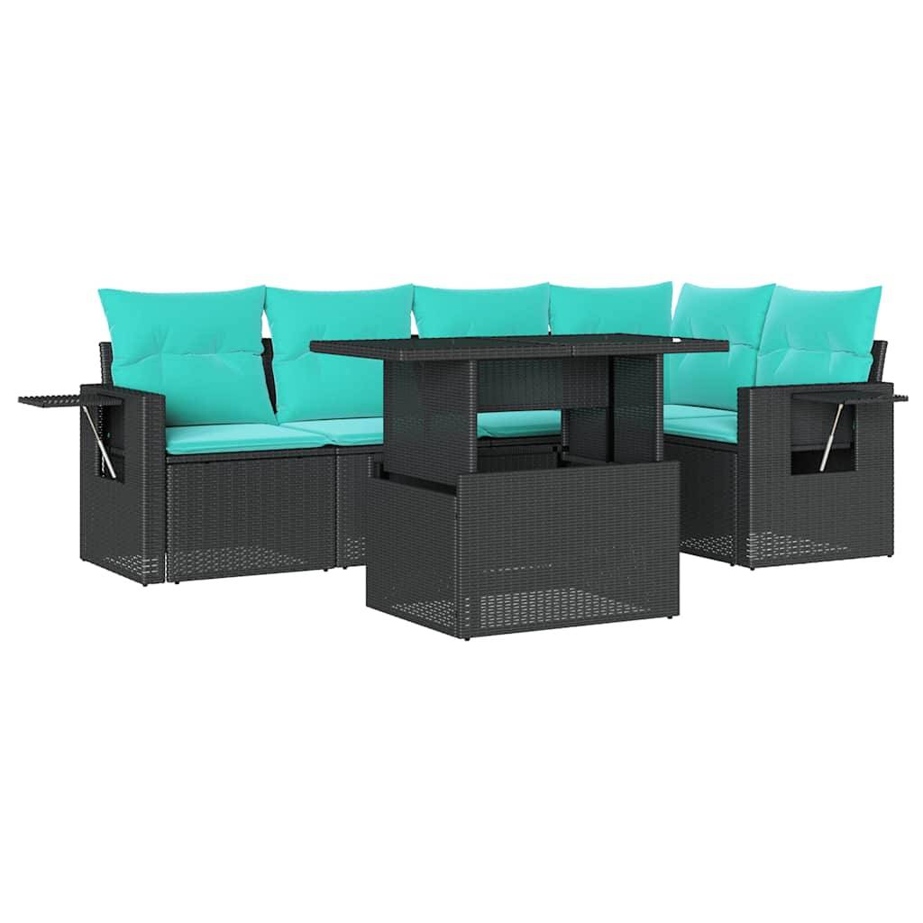 vidaXL 6-teiliges Gartensofa-Set mit Kissen, schwarzes Polyrattan