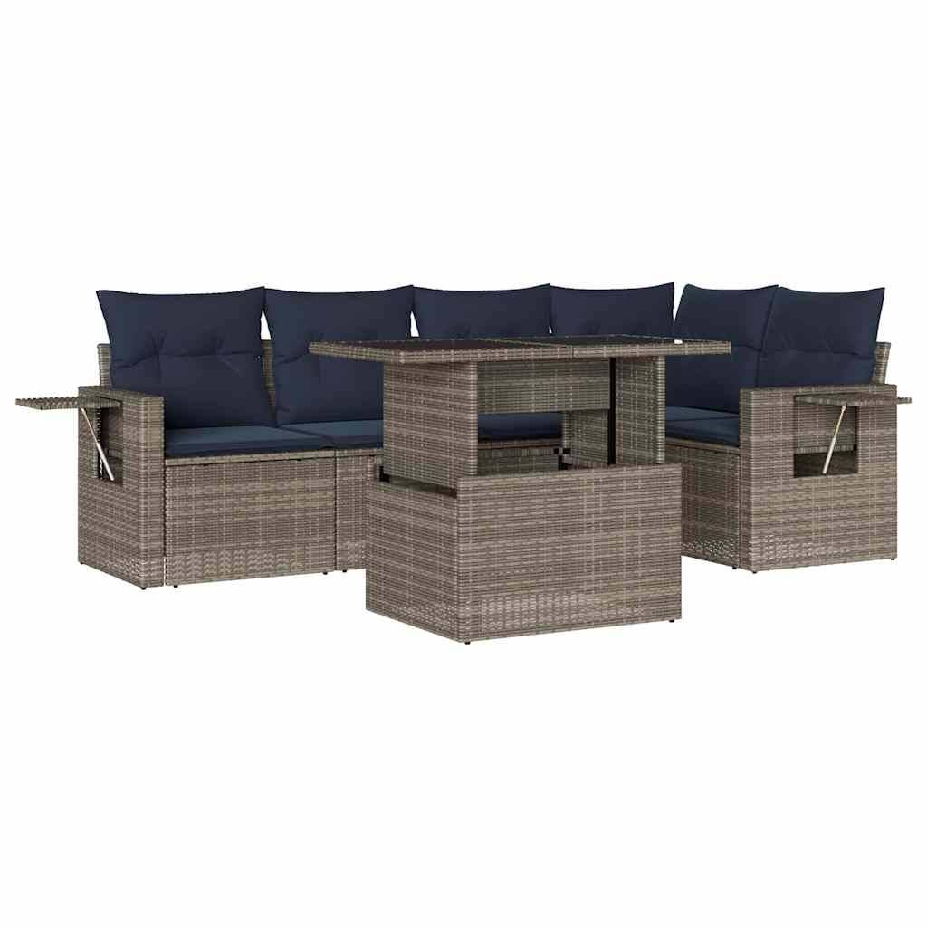 vidaXL 6-teiliges Gartensofa-Set mit Kissen, grau, Polyrattan