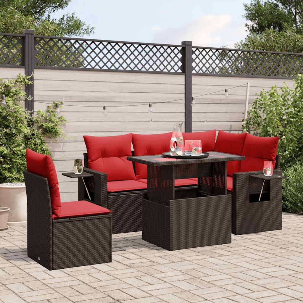 vidaXL 6-teiliges Gartensofa-Set mit Kissen, braun, Polyrattan