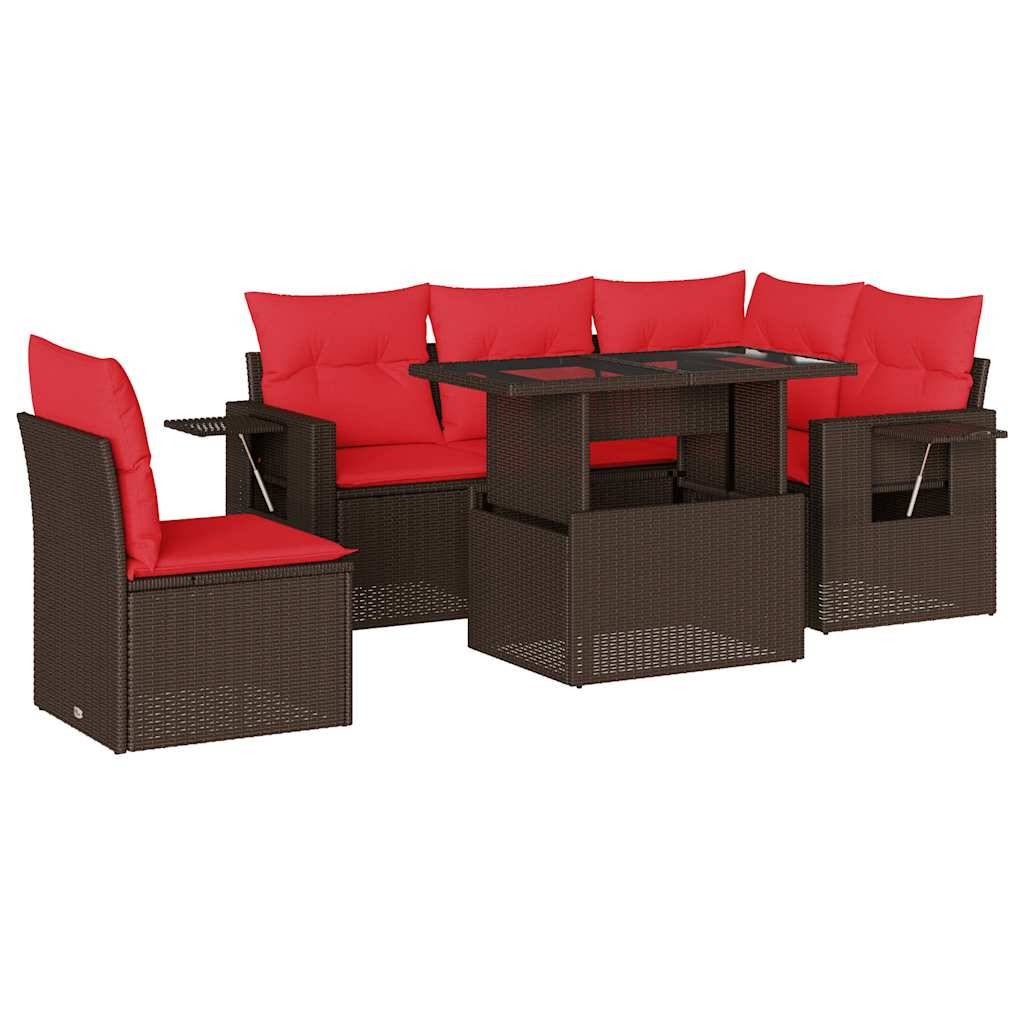 vidaXL 6-teiliges Gartensofa-Set mit Kissen, braun, Polyrattan