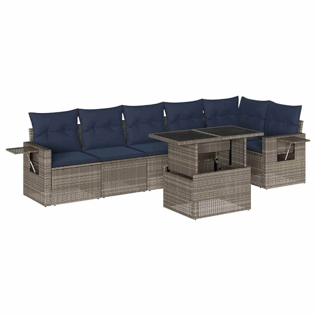 vidaXL 7-teiliges Gartensofa-Set mit Kissen, grau, Polyrattan