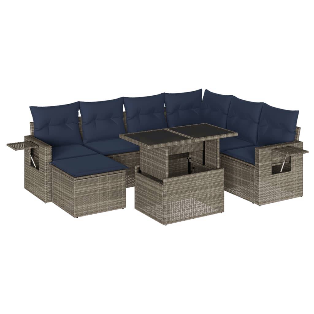 vidaXL 8-teiliges Gartensofa-Set mit Kissen, grau, Polyrattan
