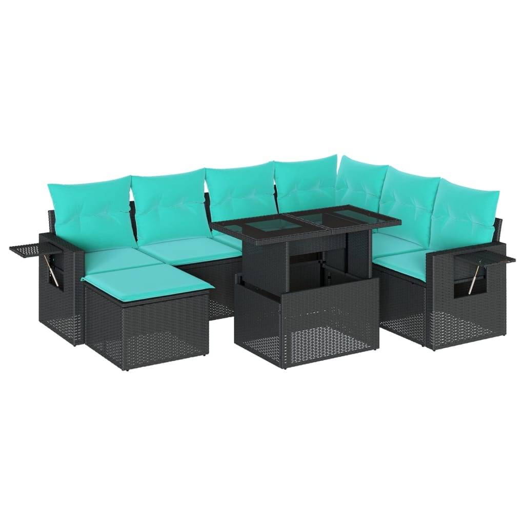 vidaXL 8-teiliges Gartensofa-Set mit Kissen, schwarzes Polyrattan