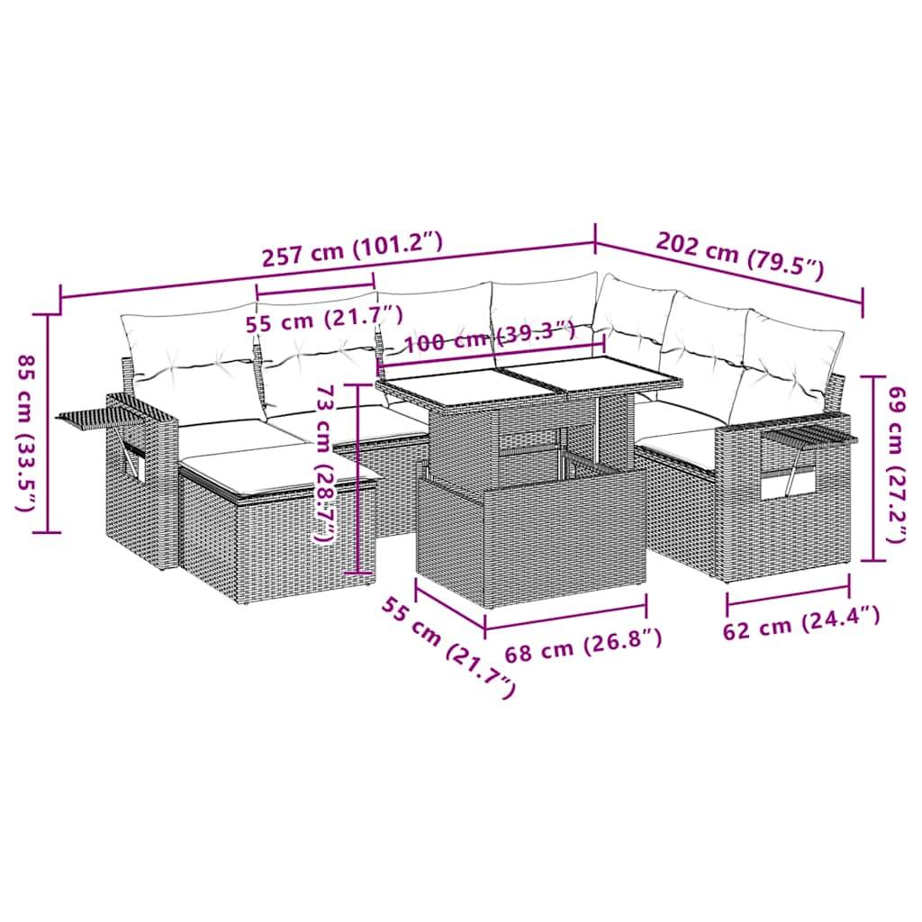 vidaXL 8-teiliges Gartensofa-Set mit Kissen, schwarzes Polyrattan
