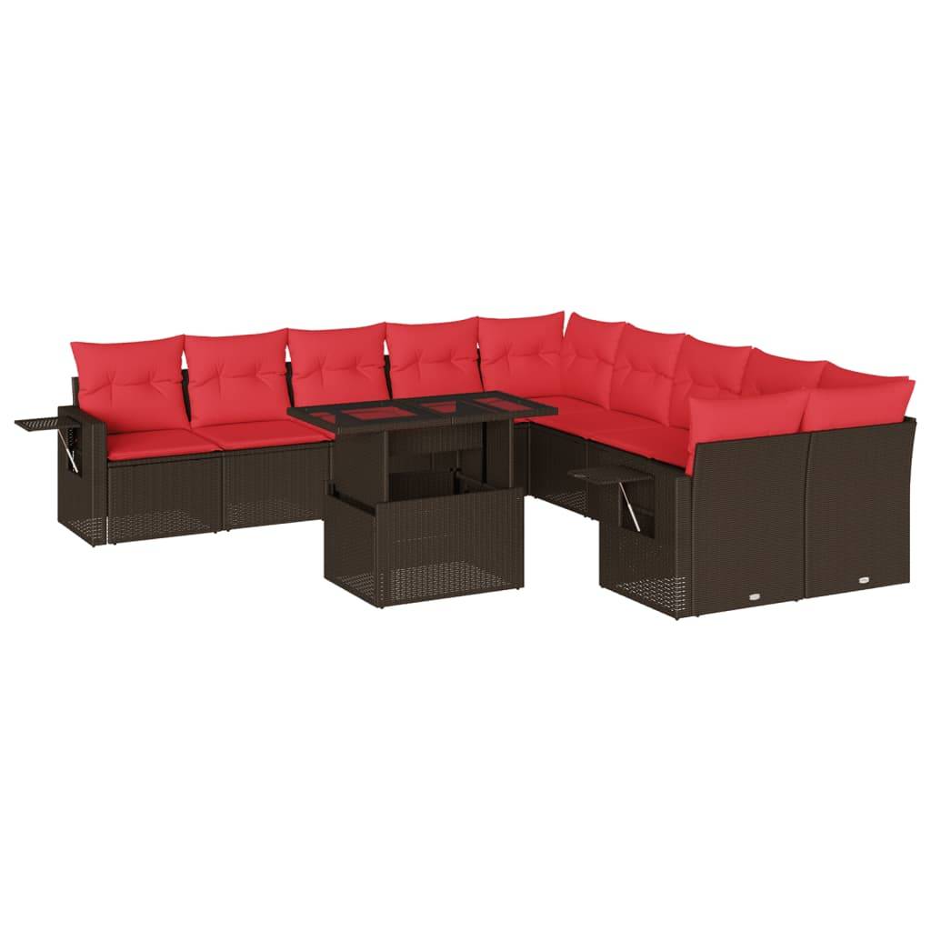 vidaXL 11-teiliges Gartensofa-Set mit Kissen, braun, Polyrattan