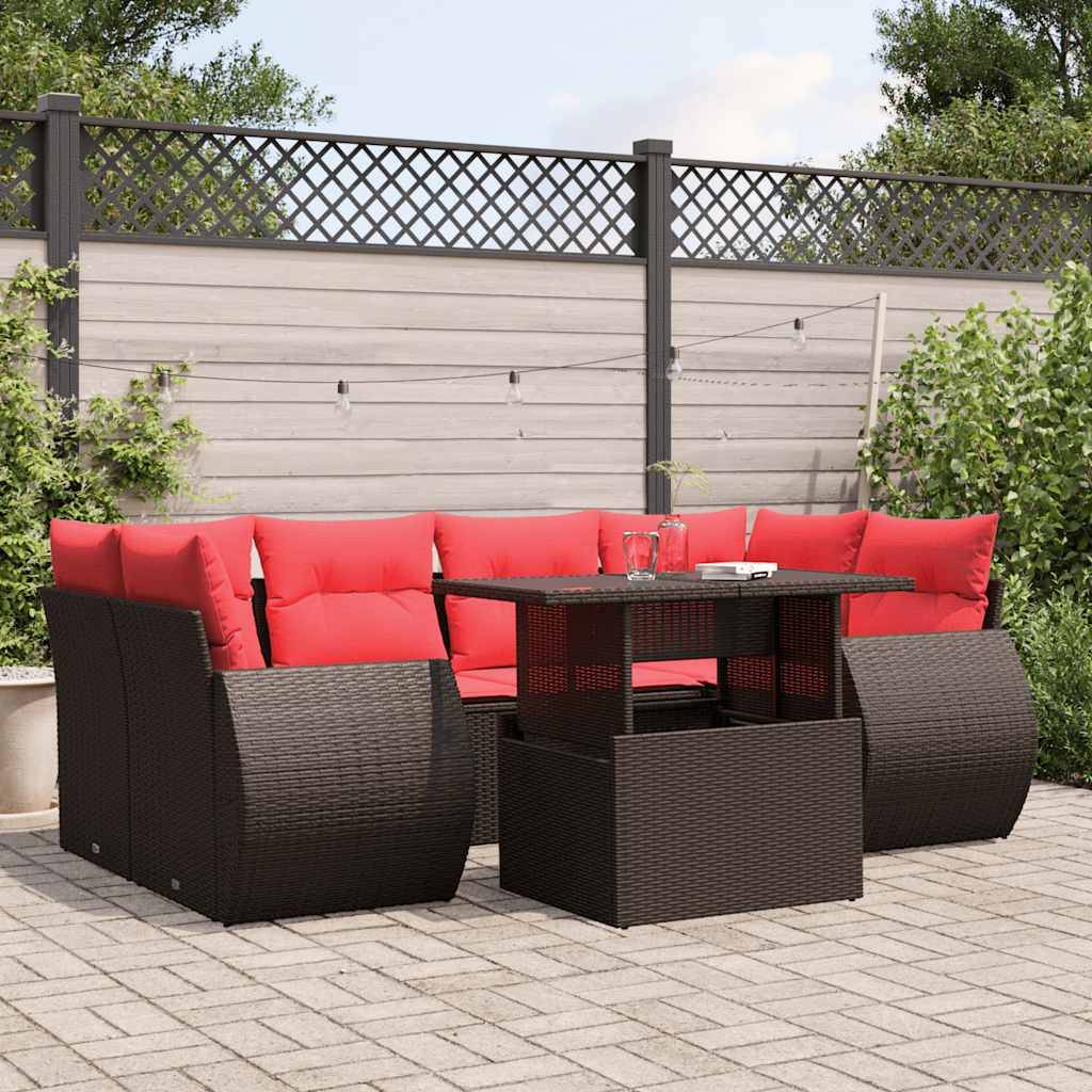 vidaXL 7-teiliges Gartensofa-Set mit Kissen, braun, Polyrattan