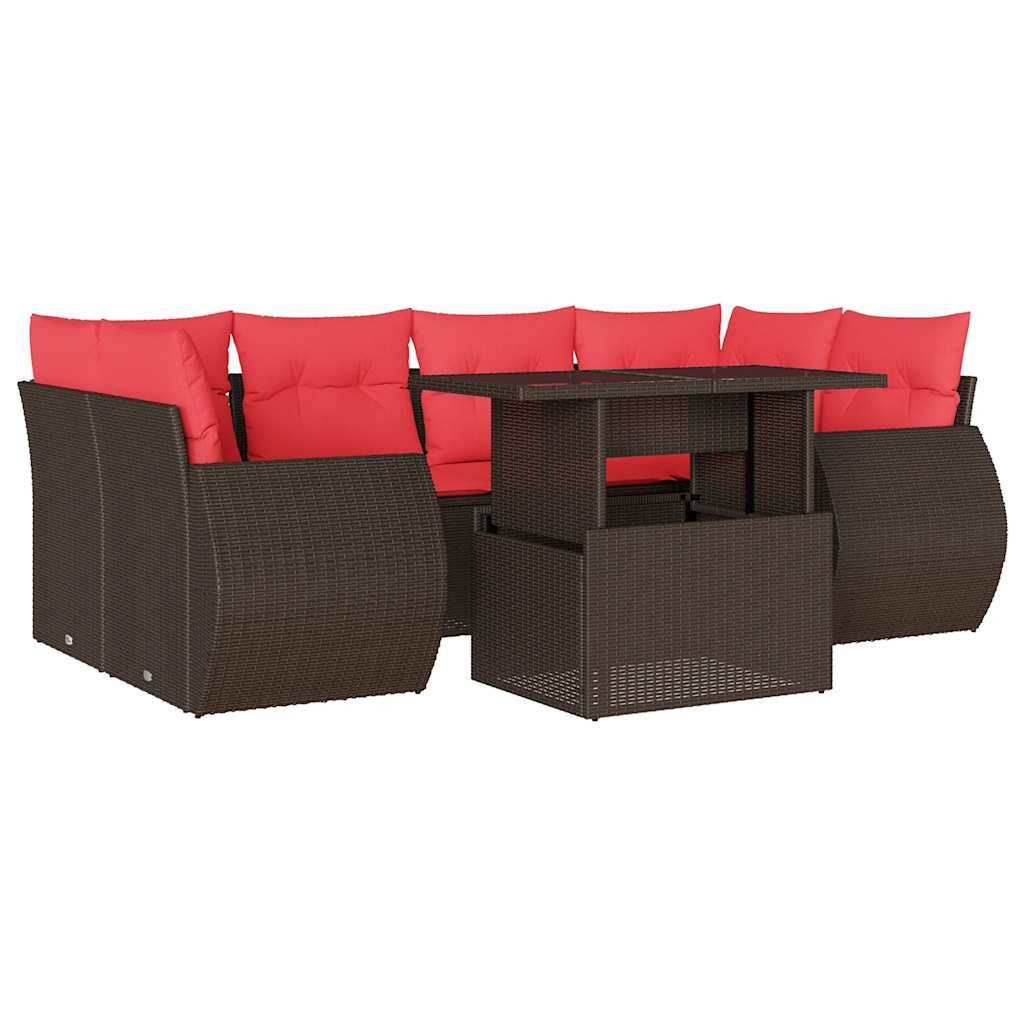 vidaXL 7-teiliges Gartensofa-Set mit Kissen, braun, Polyrattan