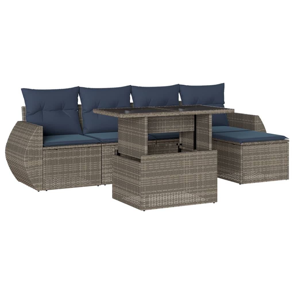 vidaXL 6-teiliges Gartensofa-Set mit Kissen, grau, Polyrattan