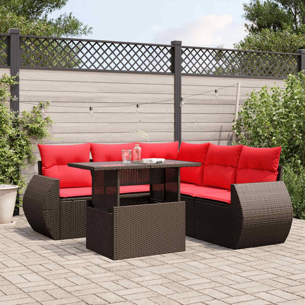 vidaXL 6-teiliges Gartensofa-Set mit Kissen, braun, Polyrattan