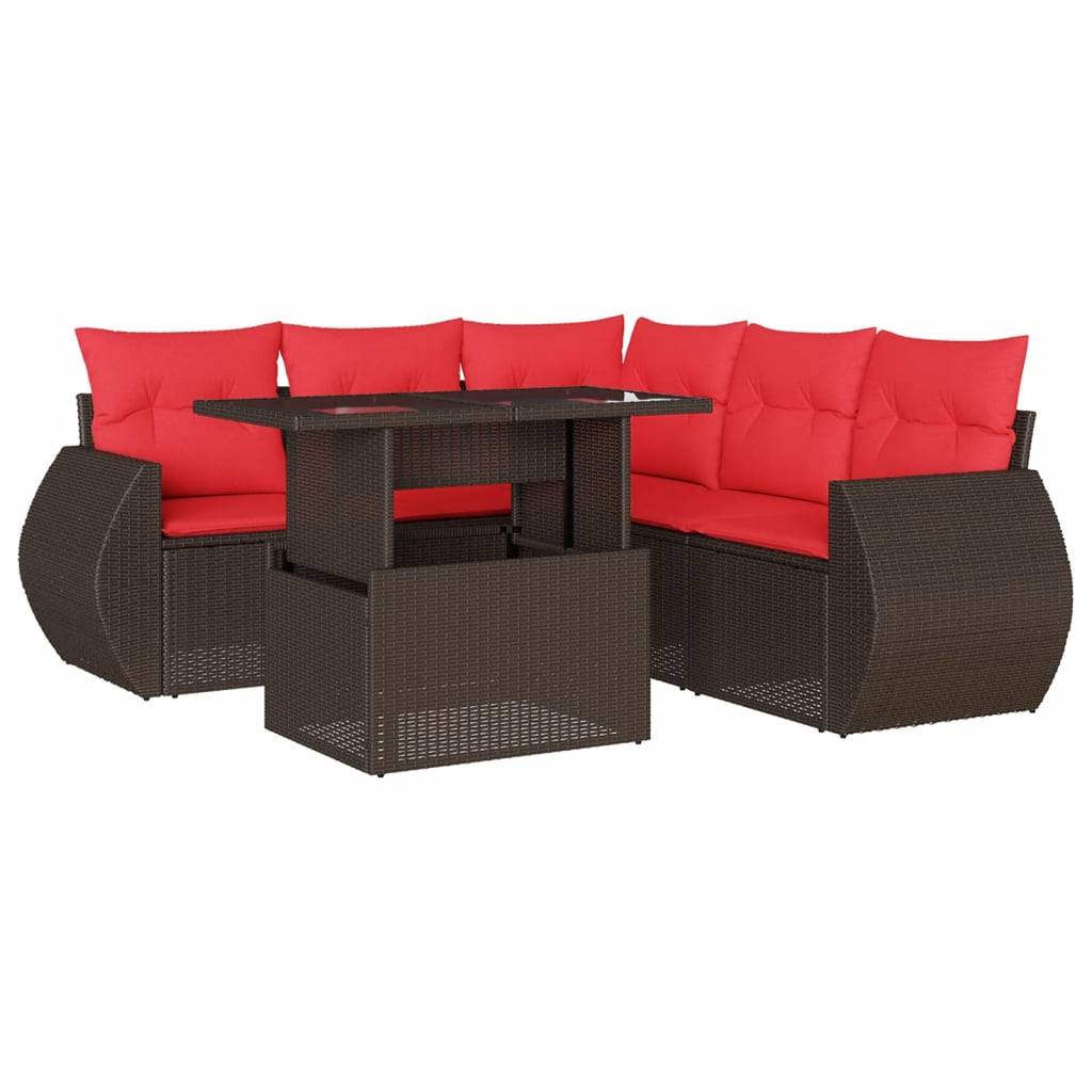 vidaXL 6-teiliges Gartensofa-Set mit Kissen, braun, Polyrattan