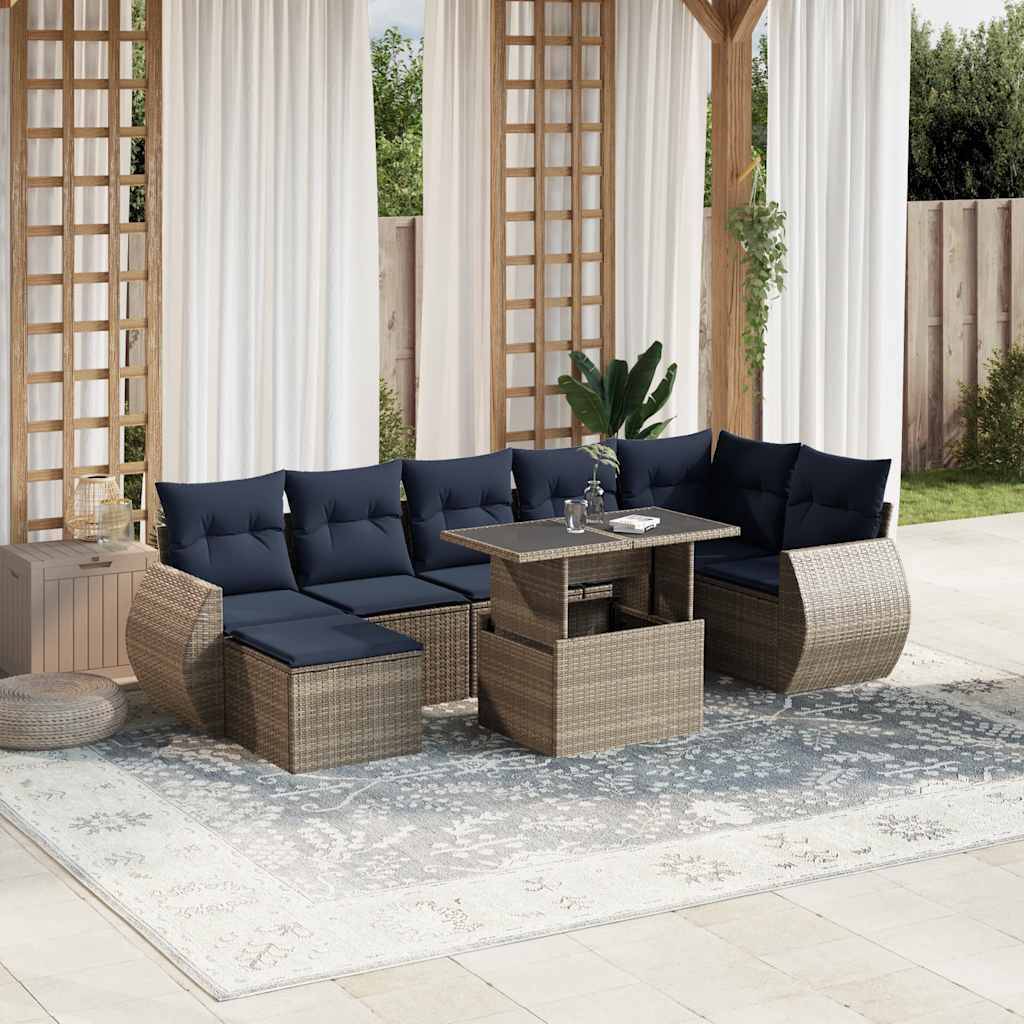vidaXL 8-teiliges Gartensofa-Set mit Kissen, grau, Polyrattan