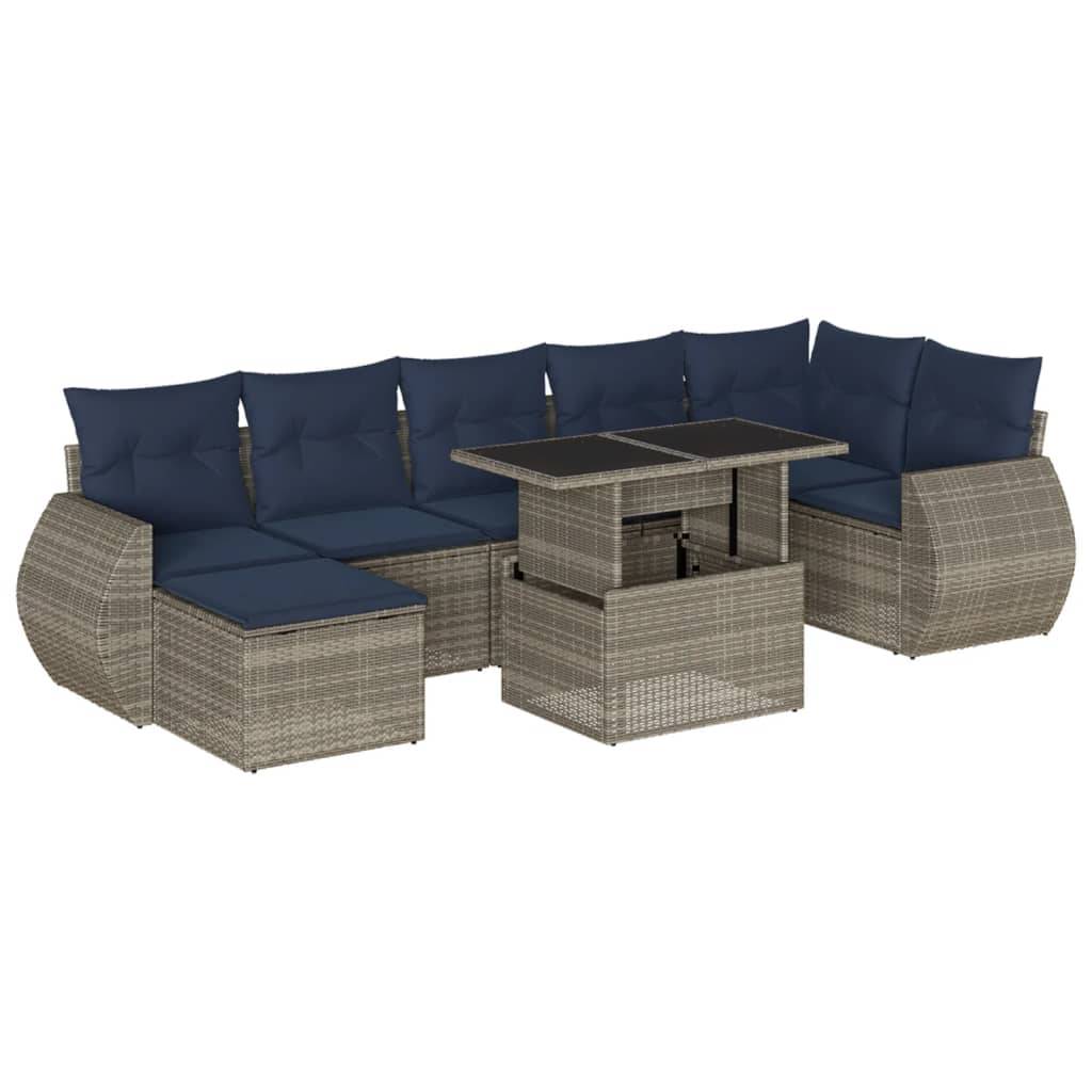 vidaXL 8-teiliges Gartensofa-Set mit Kissen, grau, Polyrattan