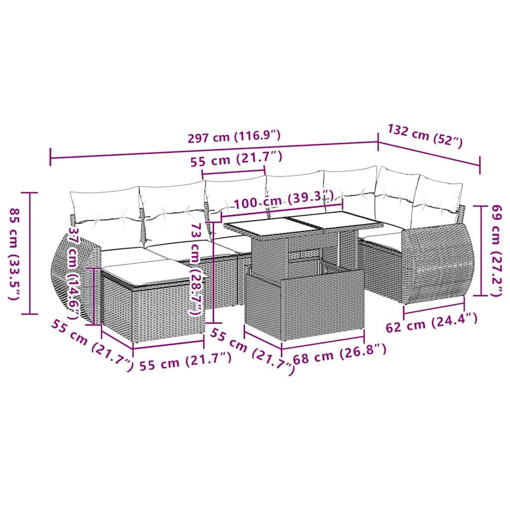 vidaXL 8-teiliges Gartensofa-Set mit Kissen, schwarzes Polyrattan