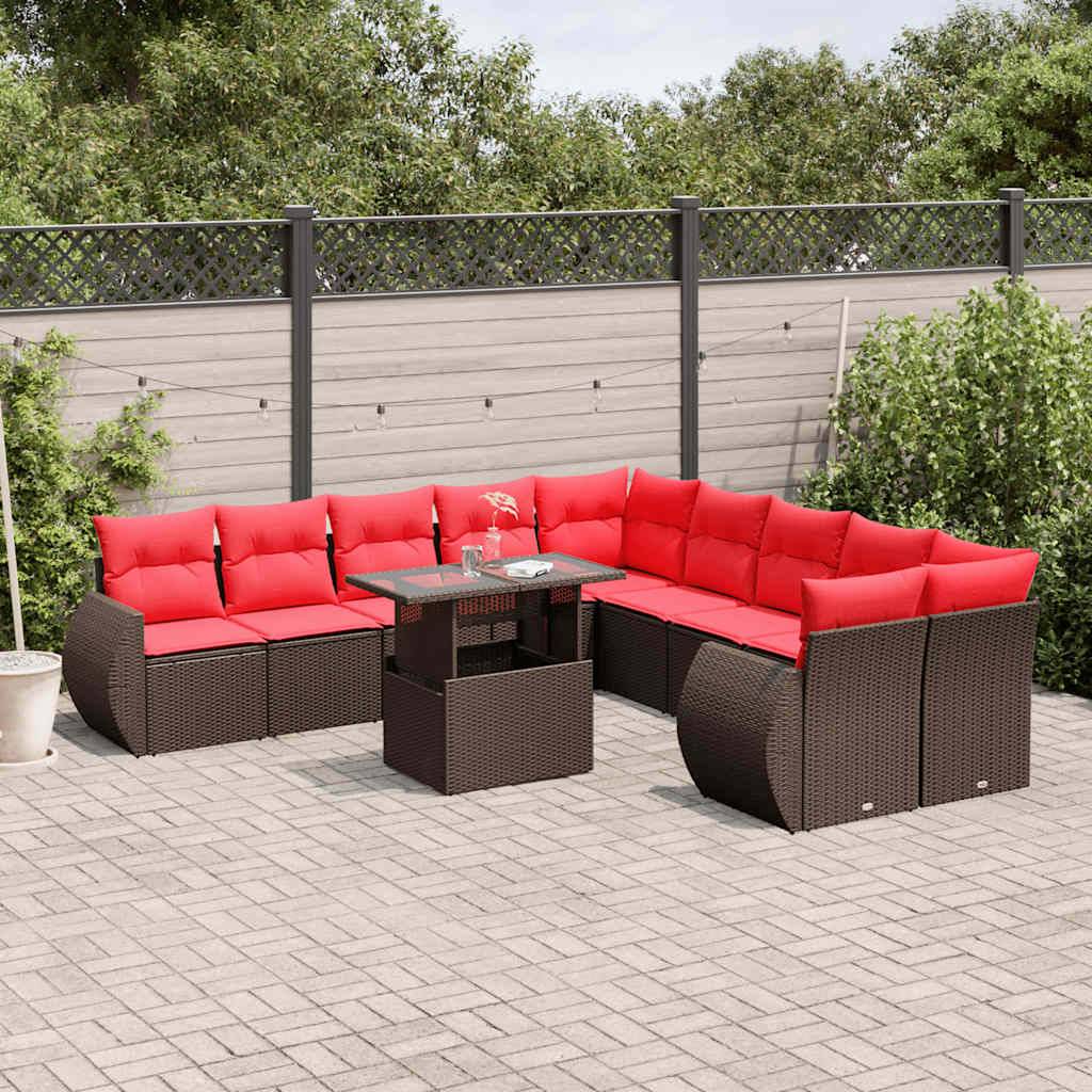vidaXL 11-teiliges Gartensofa-Set mit Kissen, braun, Polyrattan