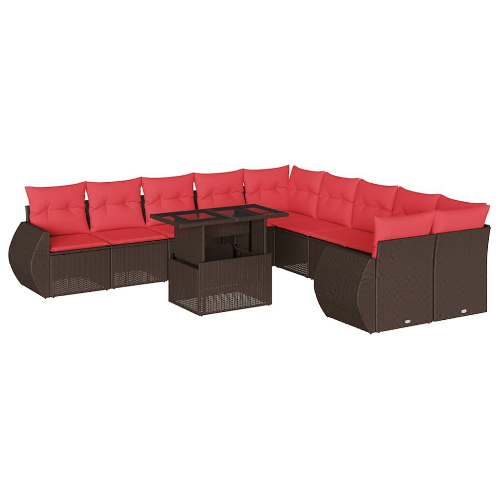 vidaXL 11-teiliges Gartensofa-Set mit Kissen, braun, Polyrattan