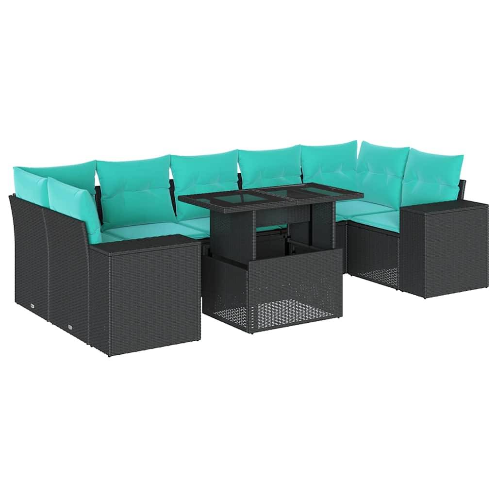 vidaXL 8-teiliges Gartensofa-Set mit Kissen, schwarzes Polyrattan