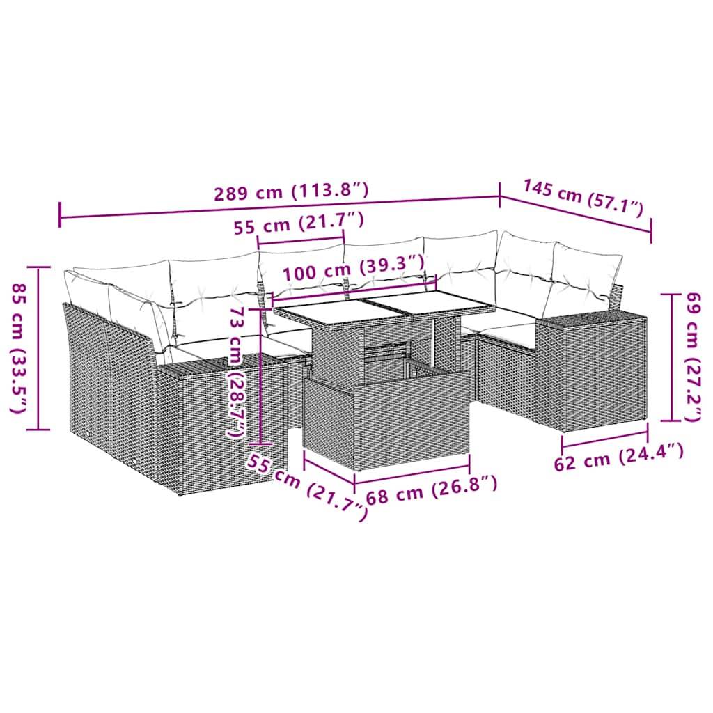 vidaXL 8-teiliges Gartensofa-Set mit Kissen, schwarzes Polyrattan