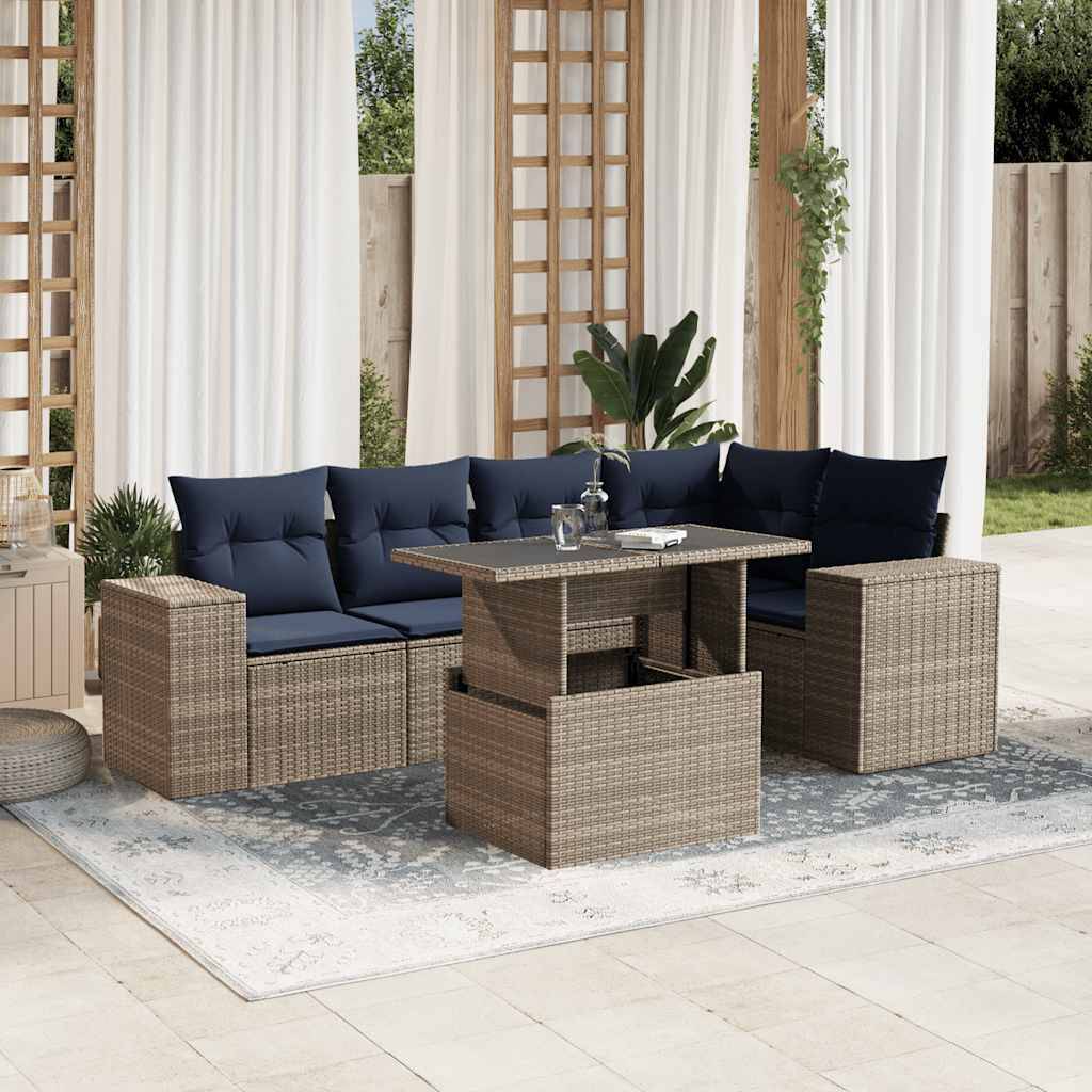 vidaXL 6-teiliges Gartensofa-Set mit Kissen, grau, Polyrattan