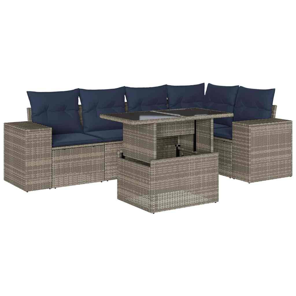 vidaXL 6-teiliges Gartensofa-Set mit Kissen, grau, Polyrattan
