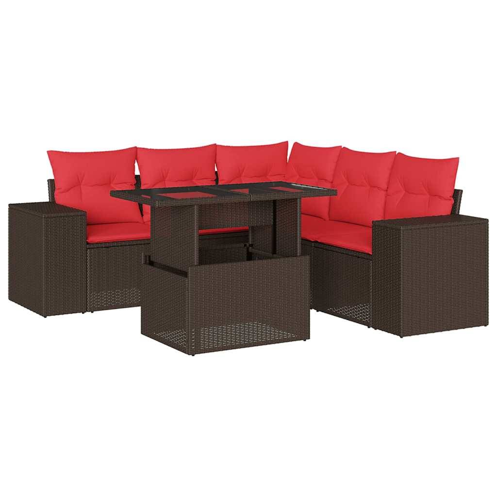 vidaXL 6-teiliges Gartensofa-Set mit Kissen, braun, Polyrattan