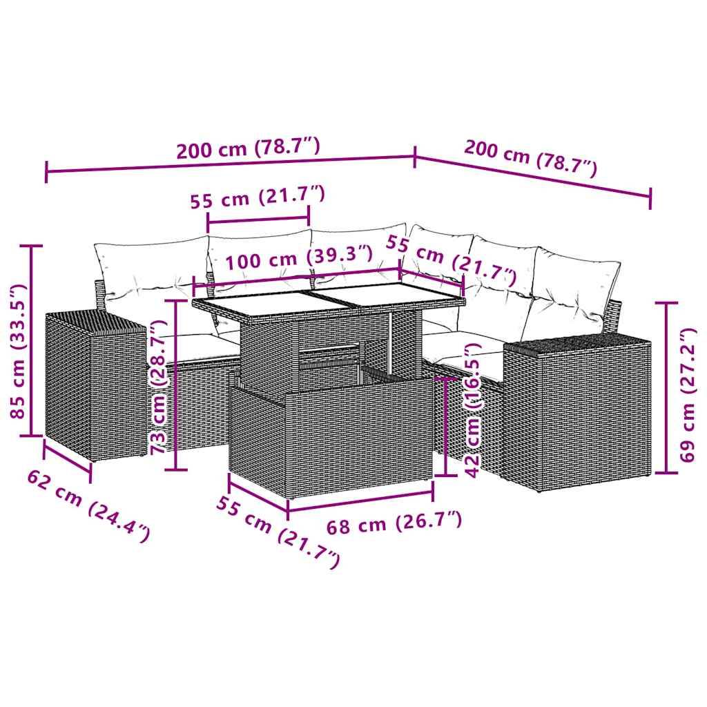 vidaXL 6-teiliges Gartensofa-Set mit Kissen, braun, Polyrattan