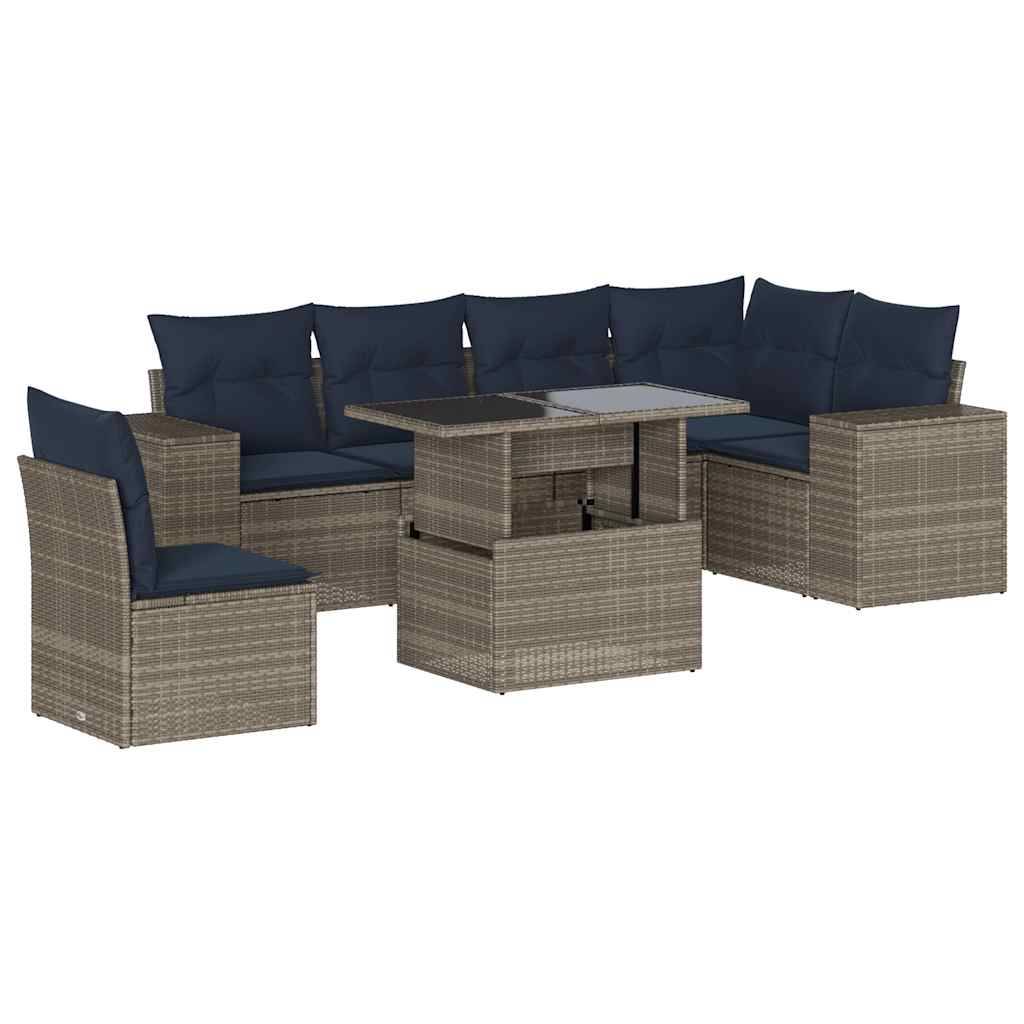 vidaXL 7-teiliges Gartensofa-Set mit Kissen, grau, Polyrattan