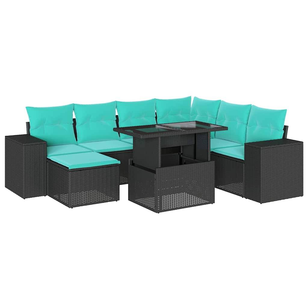 vidaXL 8-teiliges Gartensofa-Set mit Kissen, schwarzes Polyrattan