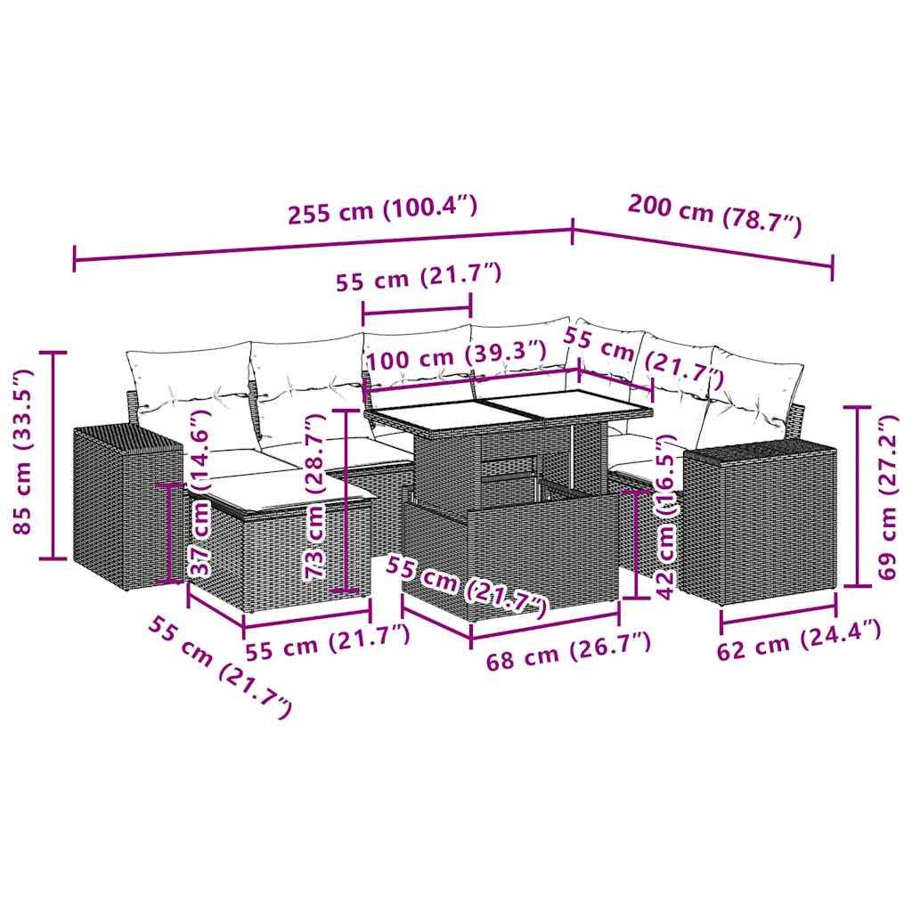 vidaXL 8-teiliges Gartensofa-Set mit Kissen, schwarzes Polyrattan