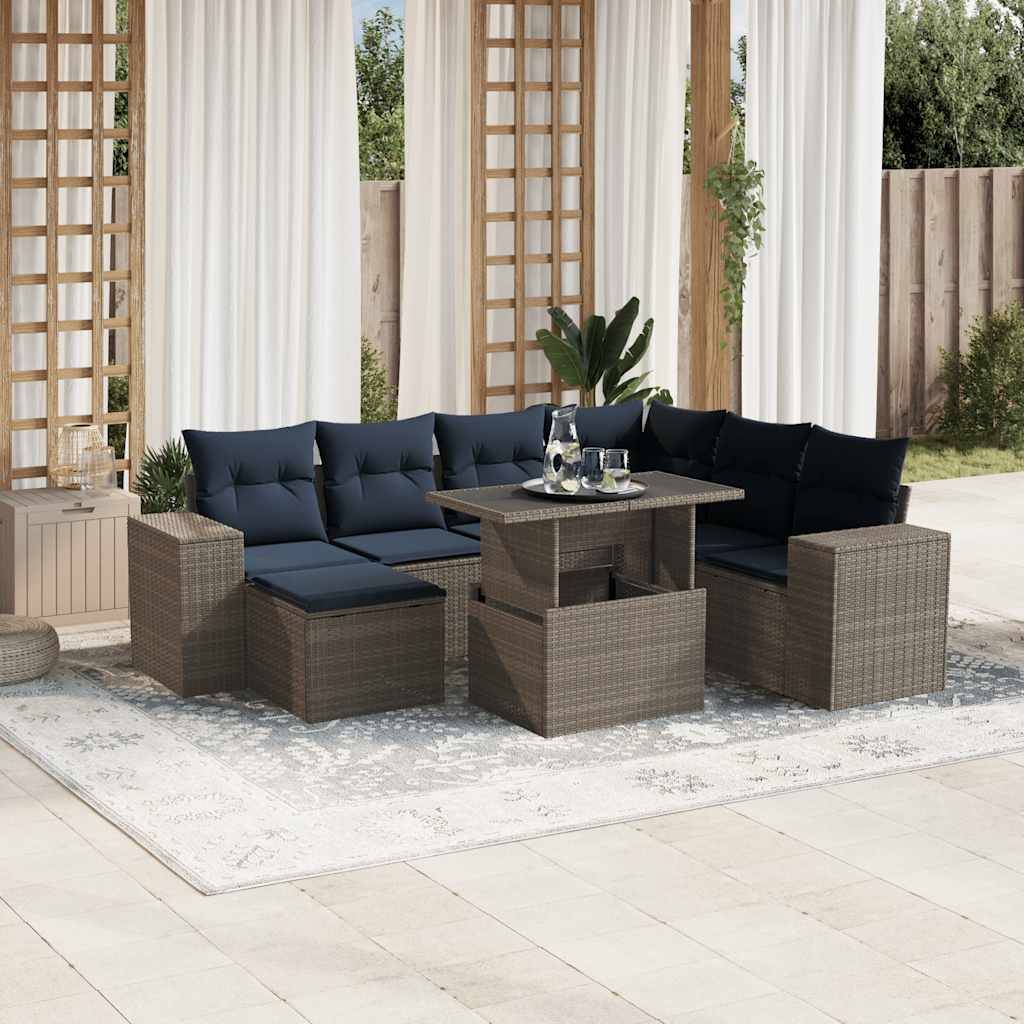 vidaXL 8-teiliges Gartensofa-Set mit Kissen, grau, Polyrattan