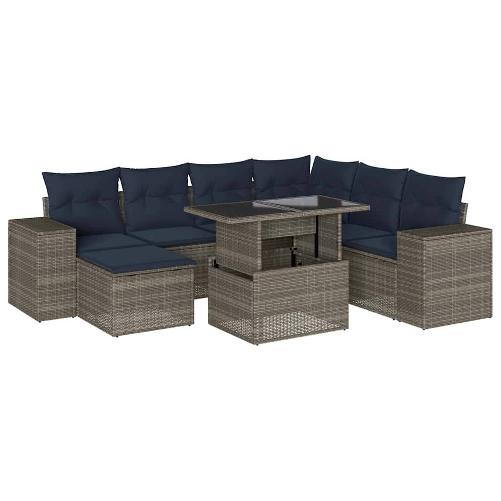 vidaXL 8-teiliges Gartensofa-Set mit Kissen, grau, Polyrattan