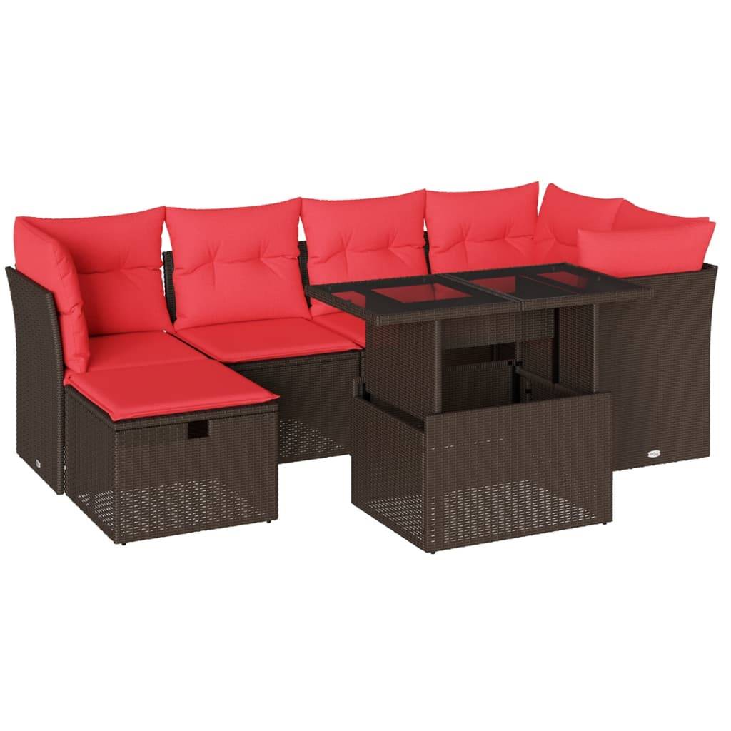 vidaXL 7-teiliges Gartensofa-Set mit Kissen, braun, Polyrattan