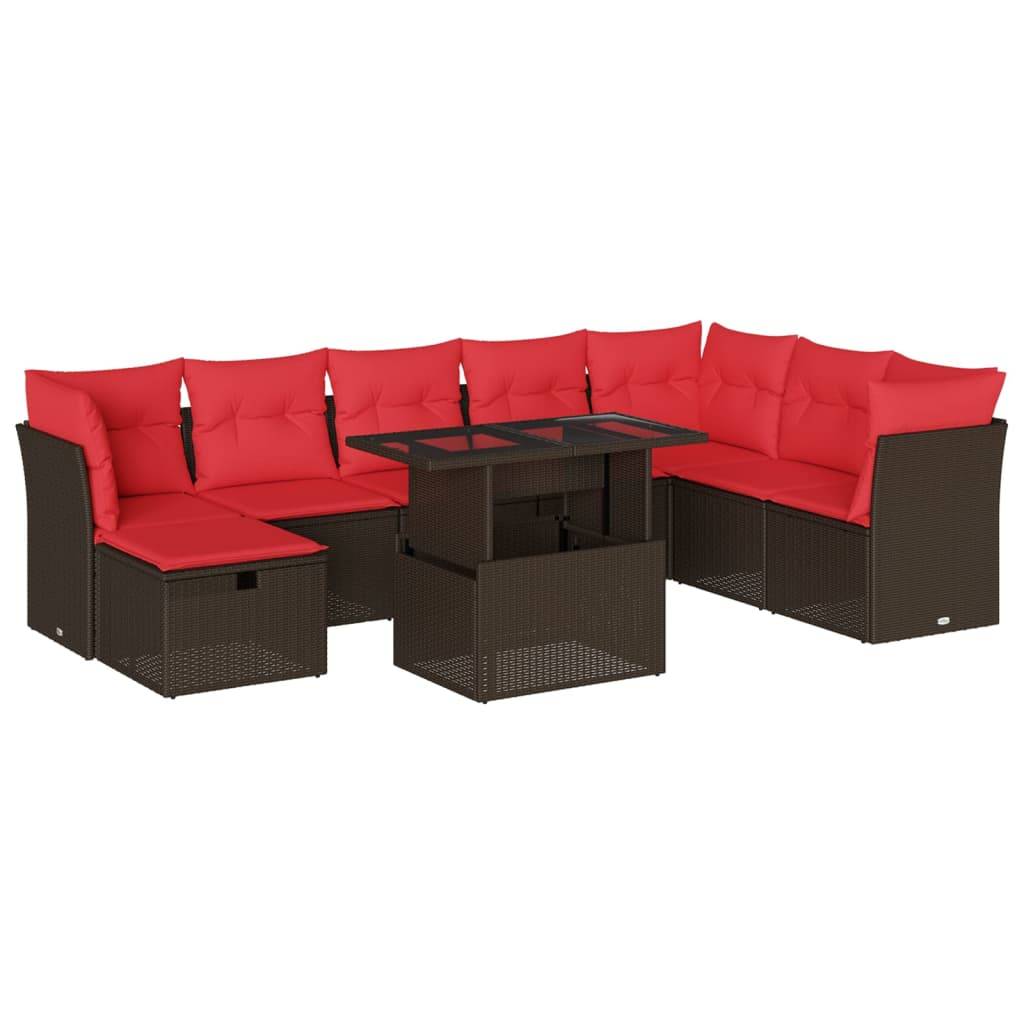 vidaXL 9-teiliges Gartensofa-Set mit Kissen, braun, Polyrattan