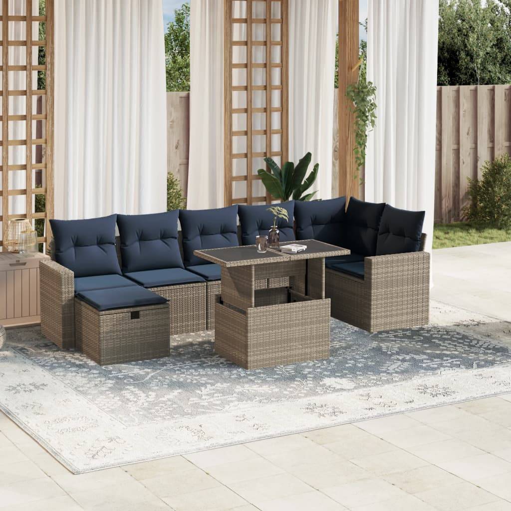 vidaXL 8-teiliges Gartensofa-Set mit Kissen, grau, Polyrattan