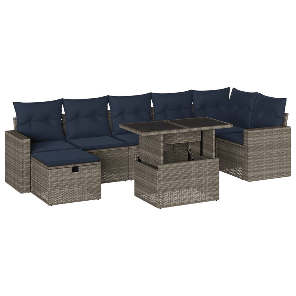 vidaXL 8-teiliges Gartensofa-Set mit Kissen, grau, Polyrattan