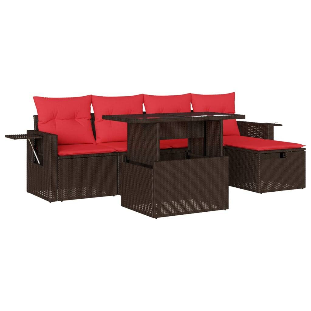 vidaXL 6-teiliges Gartensofa-Set mit Kissen, braun, Polyrattan
