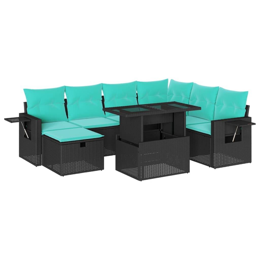 vidaXL 8-teiliges Gartensofa-Set mit Kissen, schwarzes Polyrattan
