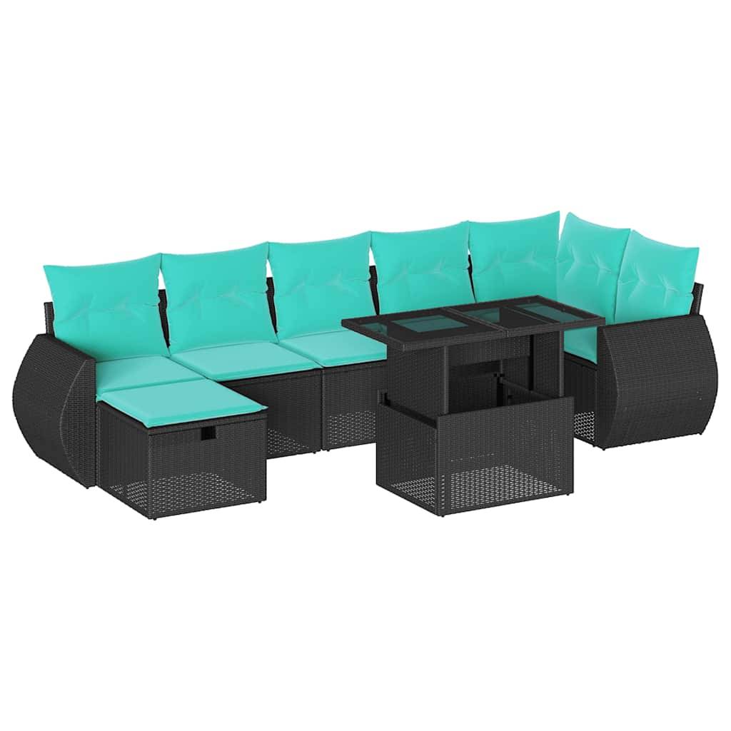 vidaXL 8-teiliges Gartensofa-Set mit Kissen, schwarzes Polyrattan