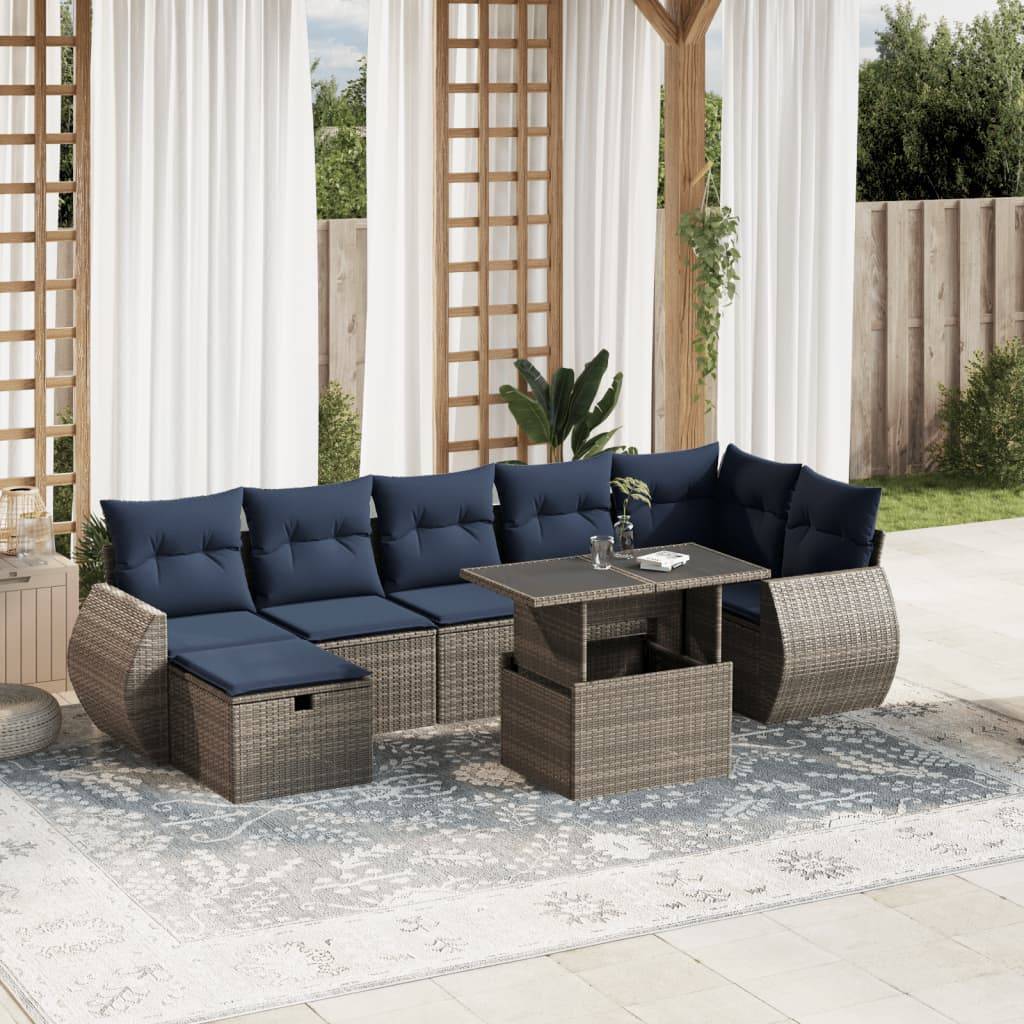 vidaXL 8-teiliges Gartensofa-Set mit Kissen, grau, Polyrattan