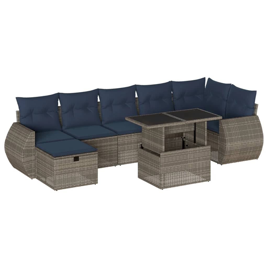 vidaXL 8-teiliges Gartensofa-Set mit Kissen, grau, Polyrattan