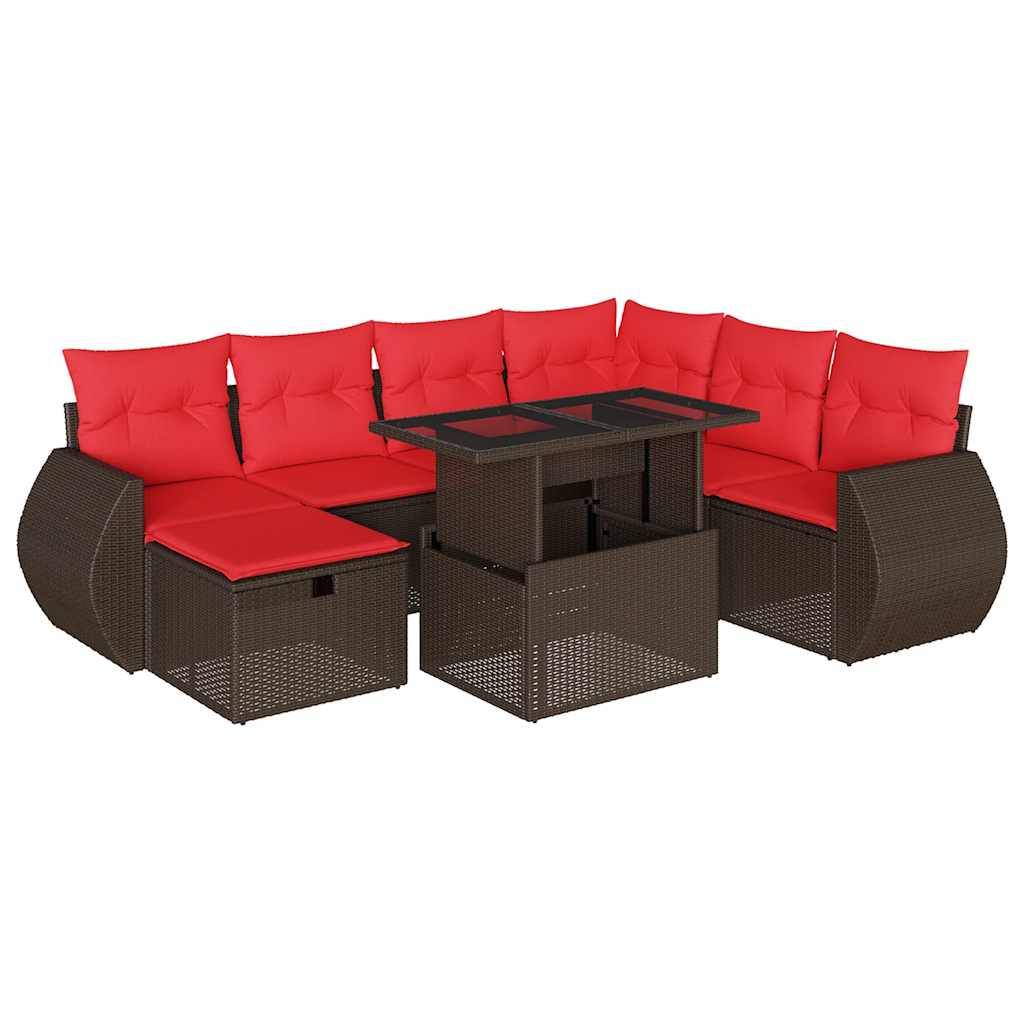vidaXL 8-teiliges Gartensofa-Set mit Kissen, braun, Polyrattan