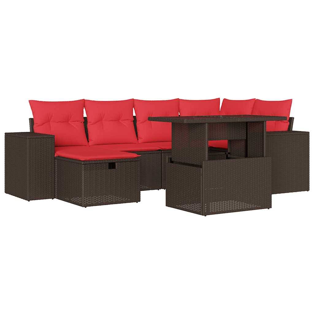 vidaXL 7-teiliges Gartensofa-Set mit Kissen, braun, Polyrattan