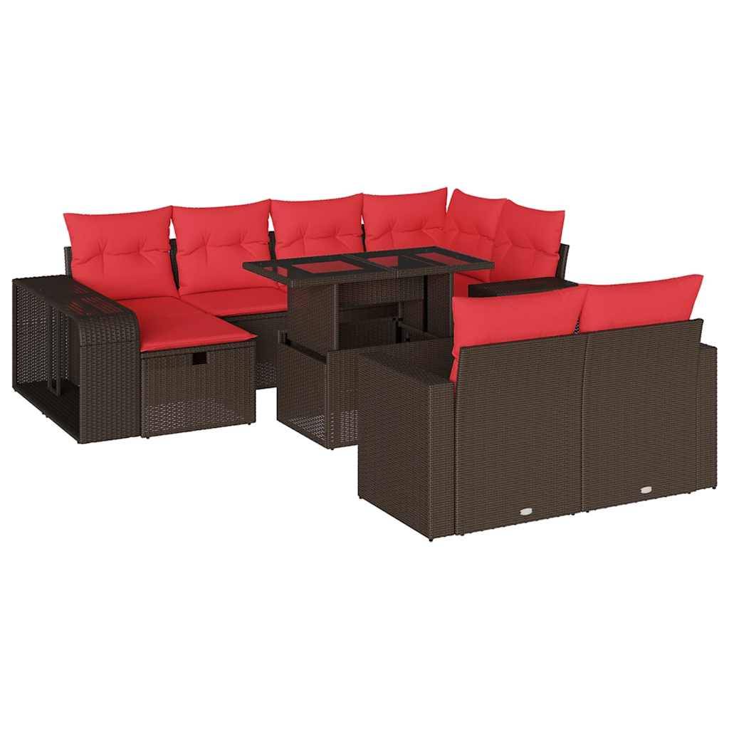 vidaXL 11-teiliges Gartensofa-Set mit Kissen, braun, Polyrattan