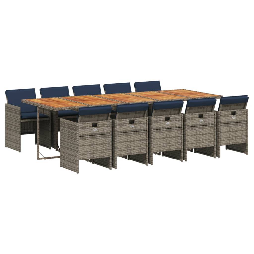 vidaXL 11-teiliges Garten-Ess-Set mit Kissen, grau, Polyrattan