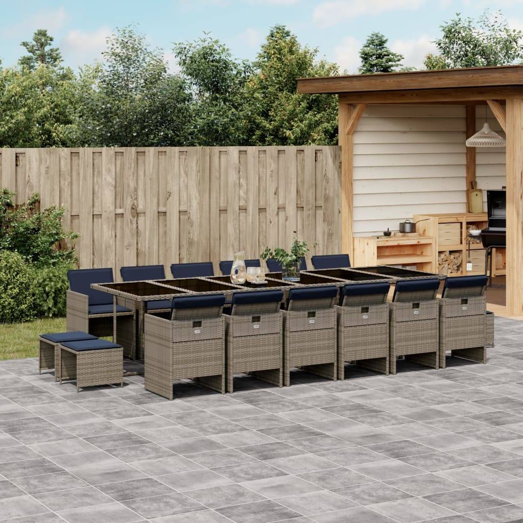 vidaXL 17-teiliges Garten-Ess-Set mit Kissen, grau, Polyrattan