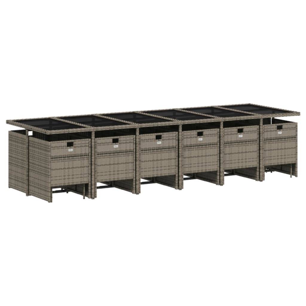 vidaXL 17-teiliges Garten-Ess-Set mit Kissen, grau, Polyrattan