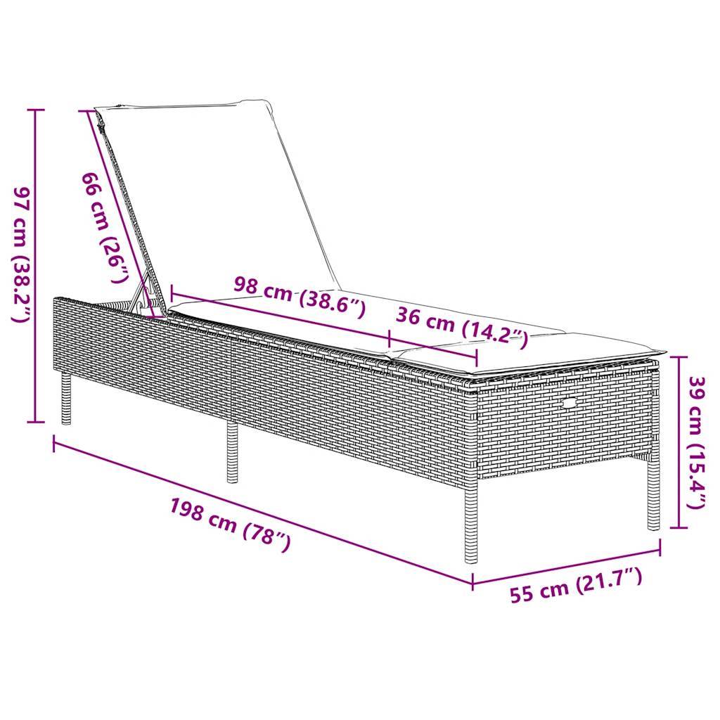 vidaXL Sonnenliege mit Kissen Schwarz Poly Rattan