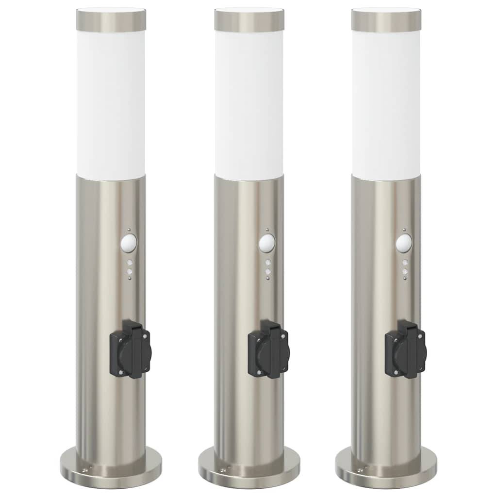 vidaXL Pollerleuchten mit Sensor&Steckdose 3er 50 cm Edelstahl IP44